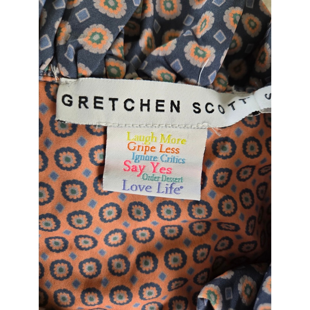 Gretchen Scott Ruffle Collar Tiered Maxi Dress‎ Blue Orange Geometric Floral S - Picture 7 of 12